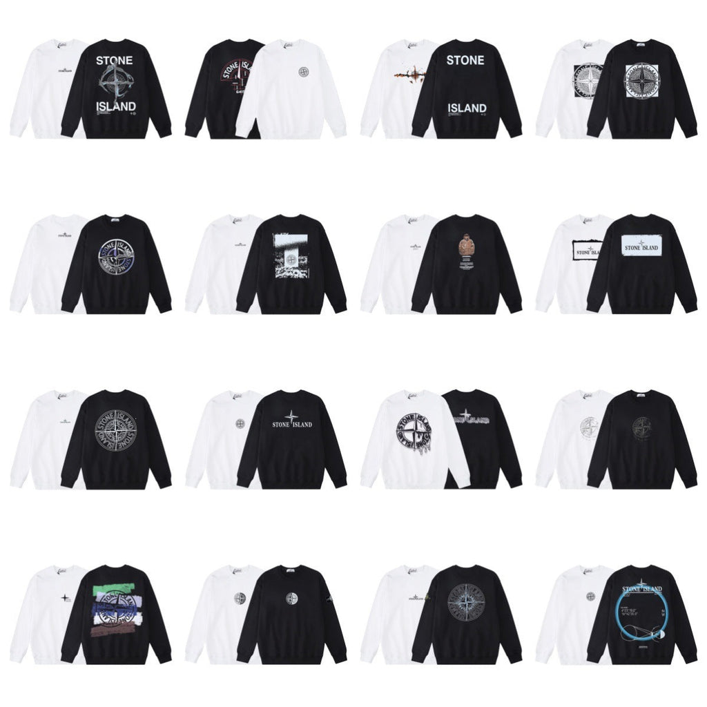 Stone Island Compass Print Crewneck Sweatshirt Men Autumn Pullover
